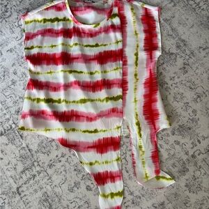DKNY Vibrant Red and Yellow Patterned Top